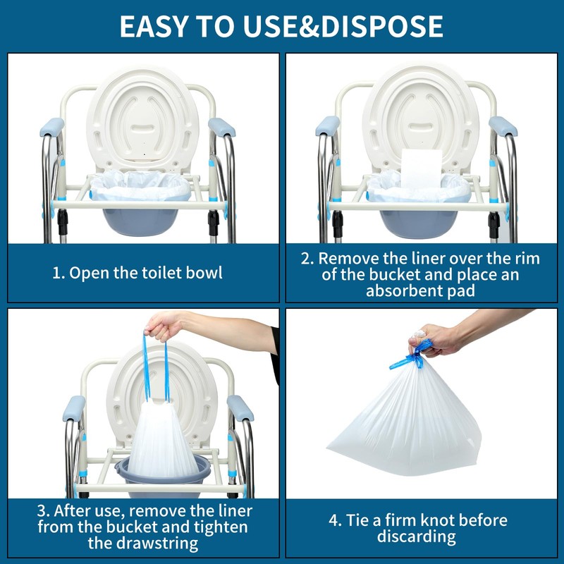 SAMEKY Commode Liners with Absorbent Pads | 100Bags+100Pads for Bedside