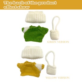 Awxfoo Doll Clothing (without dolls), Hand Crocheted 6 Pieces of Clothing for 17cm Dolls, Premium Sets and Accessories, Kawaii Chic Style Sets, Couple's Doll Clothing, Green and Yellow Sweaters (2PCS)