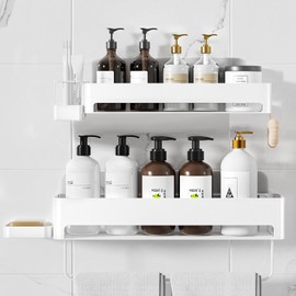 necvha Shower Caddy 4 Pack Adhesive Bathroom Organizers And Storage&Home Decor&Kitchen,No Drilling,Kitchen Organizers And Storage,Shower Organizer For Inside Shower (White)