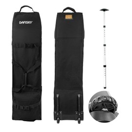 DAFISKY Golf Travel Bag for Airlines with Wheels - Adjustable Support Rod for Protect Golf Clubs，600D Heavy Duty Oxford Wear-Resistant, Soft-Sided Foldable for Easy Storage (Black with Support Rod)