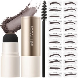 FOCALLURE Eyebrow Stamp and Eyebrow Stencil Kit, 24 Reusable Brow Shape, Sweatproof Eyebrow Powder, Long-Lasting, Easy to Use, Filling and Shaping Perfect Eyebrow Makeup, DARK BROWN
