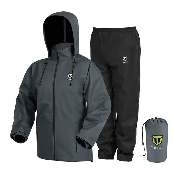 TideWe Rain Suit, Waterproof Breathable Lightweight Rainwear (Gray Size L)