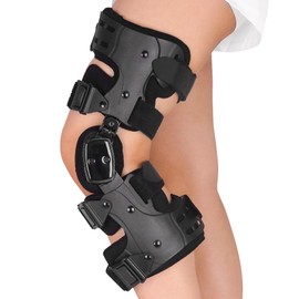 FocuBoody OA Unloader Hinged Knee Brace Support for Osteoarthritis, Rheumatoid Arthritis, Joint Pain | One Size Knee Brace with side stabilizers, Adjustable knee hinged brace Black Right