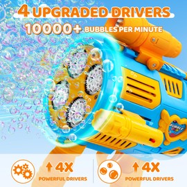 Nicojoy Bubble Gun with Upgraded 4 Fan Drives (Bulit-in 3 oz Bubble Solution), Bubble Machine Gun for Kids Toddlers Adults, Automatic Bubble Blower for Summer Outdoor Party Birthday Wedding Toys