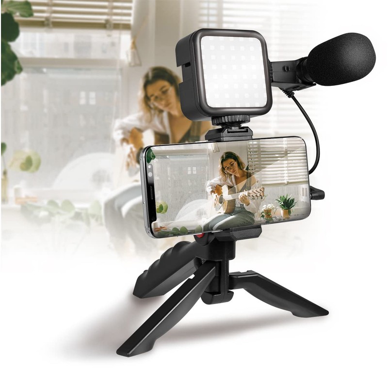 LogiLink Vlogger Kit with LED Light (36 LEDs) Shotgun Microphone