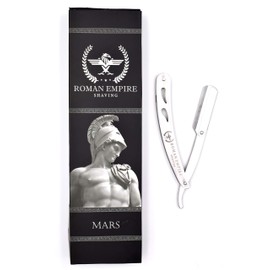 Rasoio a Mano Libera Mars di Roman Empire Shaving | Rasoio per Uomo Professionale da Barbiere per Barba, Baffi e Contorni con Set di 20 Lamette (Astra-Derby-Shark-Treet)
