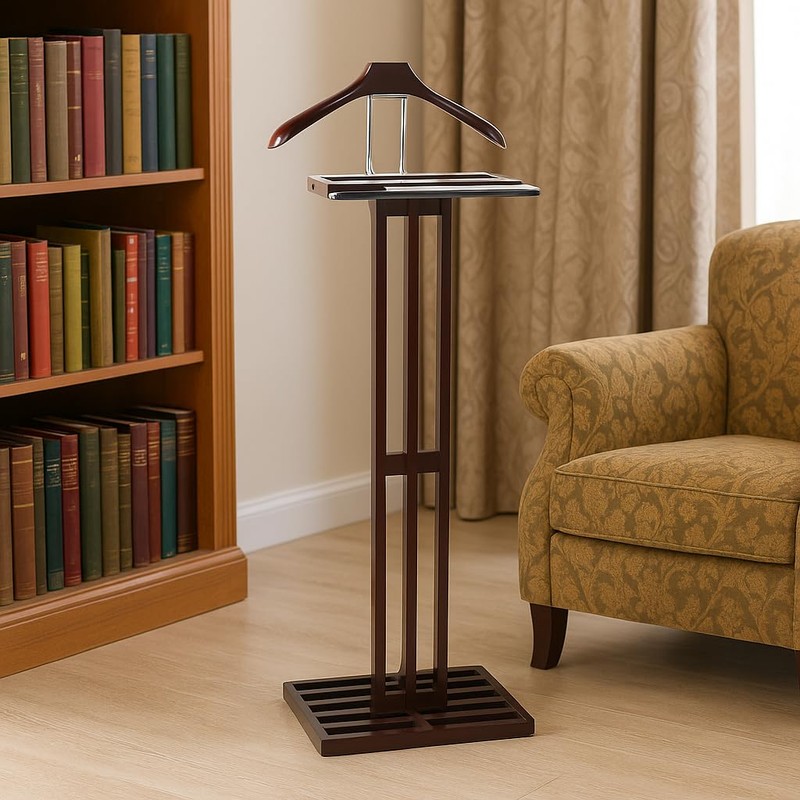 Proman Products VL16220 Freestanding Wardrobe Wooden Valet Stand Rack with
