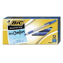 BIC Round Stic Grip Xtra Comfort Ball Pen Medium Pt 1.2mm Blue 3DOZEN GSMG11BE