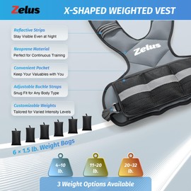 ZELUS Weighted Vest for Men and Women, Adjustable Body Weight Vest Exercise Set for Workouts, 4-10lb/11-20lb/20-32lb with 6 Ironsand Weights for Cardio Strength Training Walking Jogging, 11-20lb. Gray