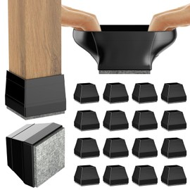Square Chair Leg Protectors for Hardwood Floors,16 Pcs Silicone Felt Furniture Legs Caps to Prevent Floor from Scratches and Reduce Noise, Easy to Move, (Black, Fit: 0.866-1.14").
