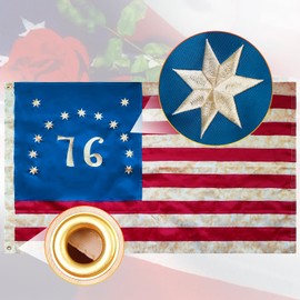 Vintage American Flag,Tea Stained American Flag 3x5,Bennington Flag 3x5,76 Bennington Flag,Bennington American Flag,Bennington Flag Tea Stained,Bennington Flag Made in The USA,1776 Flag 3x5 Outdoor Bennington,Strongest Embroidered Stars And Brass Grommet