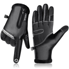 MELLIEX Cycling Gloves Men's Winter Windproof Non-Slip Reflective Pattern Touchscreen Black Full Finger Waterproof Gloves for Cycling - L