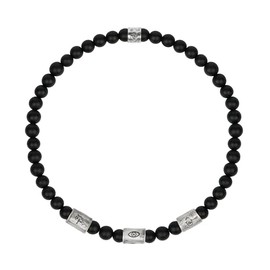 KARMA AND LUCK Soaring Dreams Matte Onyx Bracelet for Men and Women, Sterling Silver, Size 8" Stretch