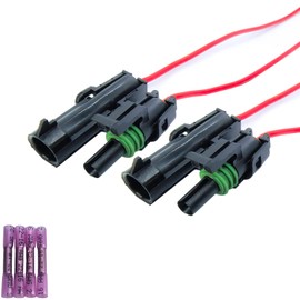 12010996 12015791 Male & Female Weather Pack 1 Pin Sealed Connector Wiring Pigtail 16 AWG Wire (2 Sets)
