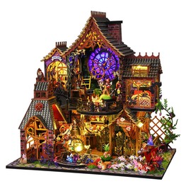 Yuzhen DIY Miniature Dollhouse with Furniture and LED Lights, Wooden Dollhouse Includes Dustcover and Music Movement