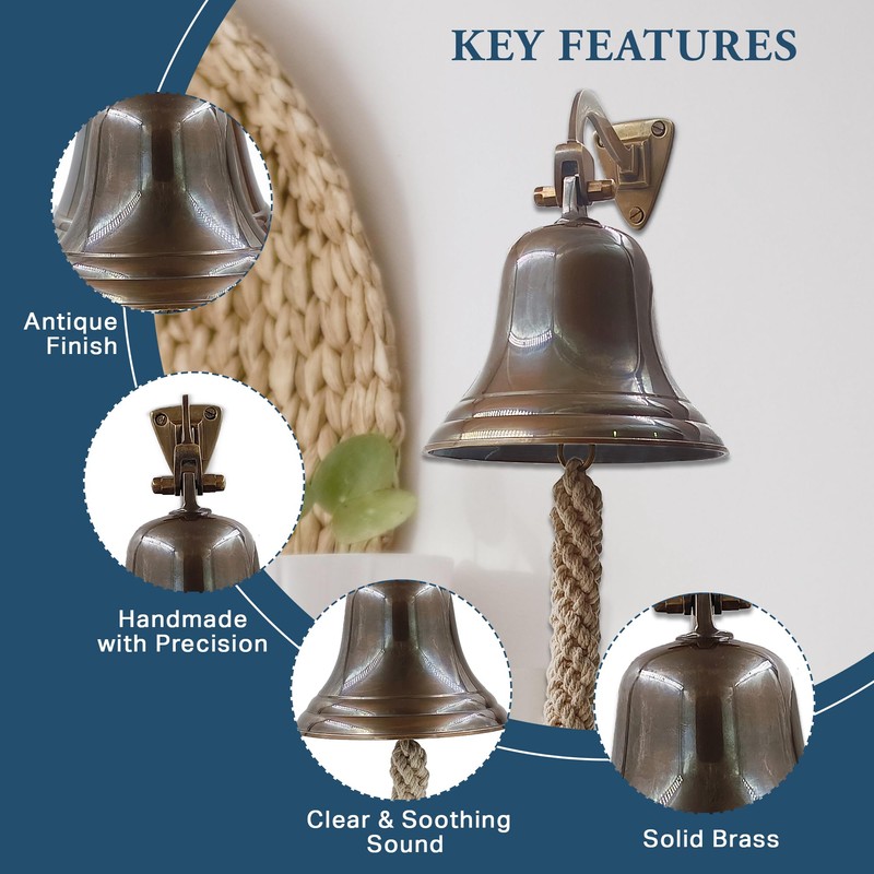 5" Solid Brass Bell Antique Brass Quality Marine Wall Mounted