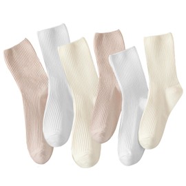 Flydo 6 Pack Crew Socks for Women Cotton Socks Cute Casual Athletic Socks Soft Womens Socks Aesthetic Socks