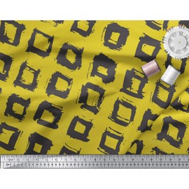 Soimoi Yellow Velvet Fabric Square Geometric Fabric Prints by Yard 58 Inch Wide