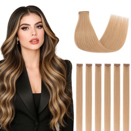 SEGOHAIR Clip in Hair Extensions Real Human Hair for Women, 14 Inch 36g 6pcs, Dark Blonde, Straight - Highlight, Add Volume and Length for Daily Wear, Parties, Weddings