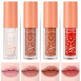 AOOWU Lip Oil and Lip Gloss Set, 4Packs Hydrating Lip Oil Set, Non-sticky Plumping Lip Oil Tinted, Long Lasting Lip Glow Balm Lip Care, Gift For Women and Teenage Girl (02)