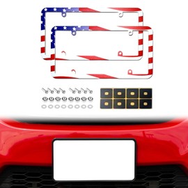 MagiDeal 2Pcs American Flag License Plate Frame,Car Number Plate Holders US Flag Car Plate Frame Covers for Front or Rear Trucks