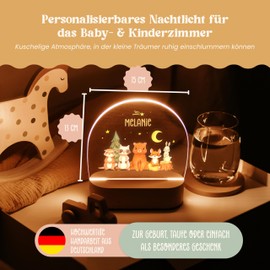 Lilleta ® Kinder Nachtlicht Personalisiert – Dimmbares Nachtlicht für Kinder & Baby – Nachttischlampe mit Wunschname & Motiv Kinderzimmer – Kindernachtlicht Schlaftlicht (Tierwelten)