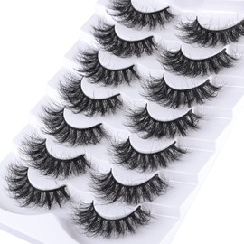 Mebver Mebver False Eyelashes Cat Eye Faux Mink Lashes Natural Look Fluffy Wispy Lashes That Look Like Extensions Pesta?as Postizas D Curl Lash Strips Short Fox, 7 Pairs Pack