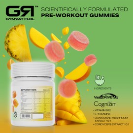 Gymrat Fuel Pre Workout Gummies – Tropical Blast, Long Lasting, No Crash Vegan Energy & Focus Boost, USA Made & GMP Certified with VasoDrive-AP and Vitamin B 12, for Men & Women (60 Count)