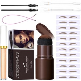 Sello de Cejas, EyeBrow Stamp Kit, Kit de Sello y Plantilla de Ceja Reutilizables, 1 Corrector, 12 Plantillas, 2 Cepillos y 2 Hisopos, Lápiz Corrector de Línea Capilar Larga Duración(Marrón Natural)