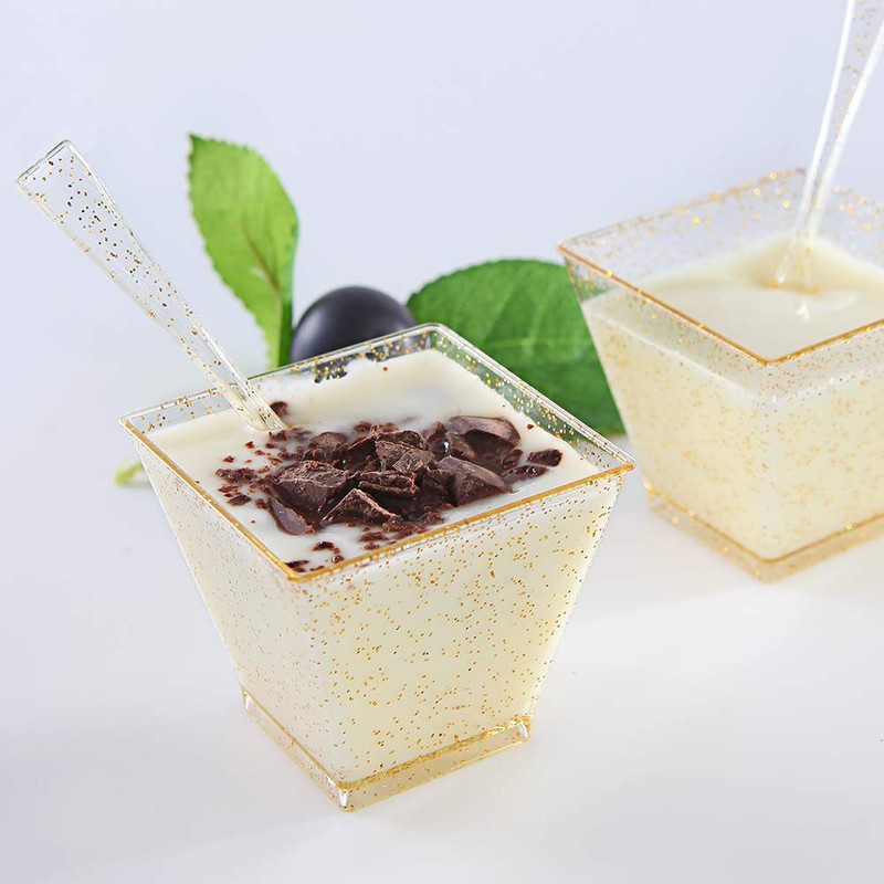I00000 100 Pack Small Plastic Dessert Cups with Mini Spoons