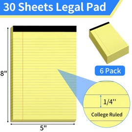 WINKIO Legal Pads 5" X 8", 6 Pack Yellow Note Pads, College Ruled Yellow Lined Paper Pads, Letter & Legal Ruled Pads, 30 Sheets per Small Writing Pads 5x8 for School, Home, Office, Business