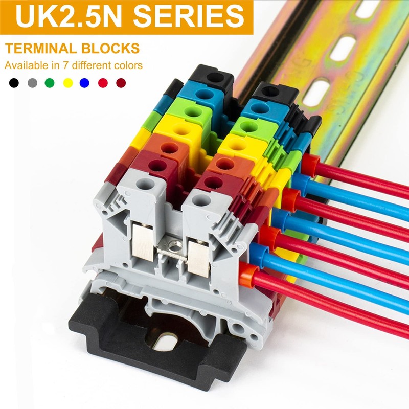 Erayco UK2.5B-GR DIN Rail Terminal Block, Screw Clamp, 600V 20A