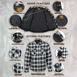 Milwaukee Leather MPM1638 Men's Black and White Checkered Flannel Motorcycle Riding Shirt - 4X-Large