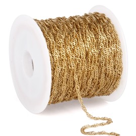 33 Feet 18K Gold PVD Plated Singapore Chains Roll, 1.7mm Width 304 Stainless Steel Gold Twisted Link Chain Bulk Spool for Jewelry Making DIY Craft