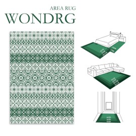 WondRg Christmas Area Rug 5x7 Green Snowflake Holiday Decorative Living Room Bedroom Throw Rug Washable Non Slip Soft Low Pile Carpet for Kitchen Entryway Dining Room Bathroom Home Decor