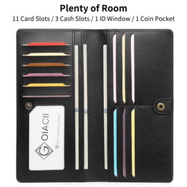 GOIACII Women's Large Vintage Purse for Women Slim Wallet Long with RFID Protection and 11 Card Slots and Photo Window, black