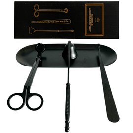 4 in 1 Candle Accessory Set Candle Care Tool Candle Wick Trimmer, Wick Snuffer, Wick Dipper, Tray Plate–Perfect Candle Care Kit Gift Box