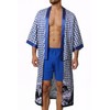 PRODESIGN Mens Houndstooth Kimono Robe - Long Satin Sleepwear Silky