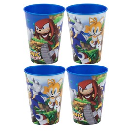 Golddunes 4pc Cups 260ml Cartoon Character Drinking Party Pack, Tumbler Re-Usable Plastic (Blue Sonic)