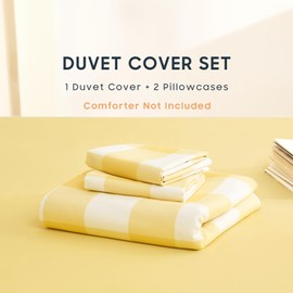 Wake In Cloud - Gingham Duvet Cover Set, Plaid Buffalo Checker Check Cute Aesthetic for Teen Boys Girls, Soft Lightweight Dorm Bedding, 3-Piece, Yellow White, Full Size