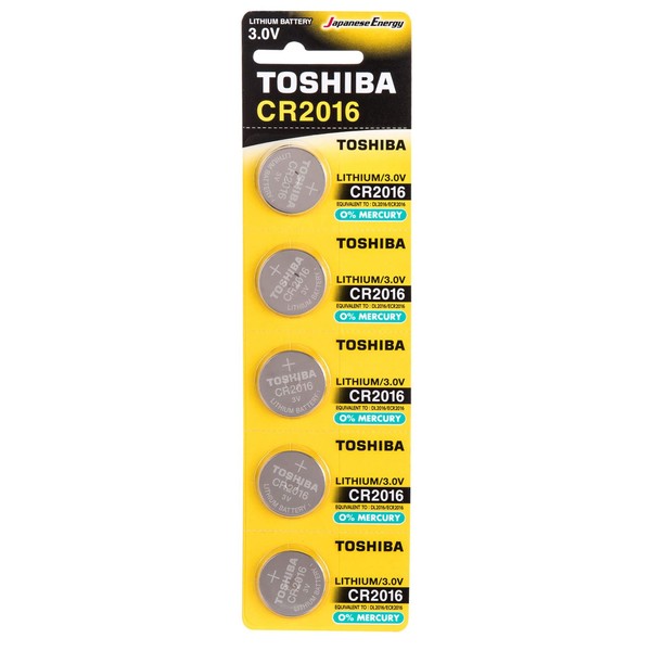 Toshiba CR2016 3V Lithium Coin Cell Battery Pack of 5