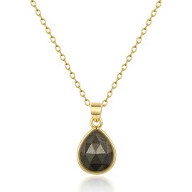 KissYan Gemstone Necklace for Women, 14K Gold Plated Crystal Teardrop Pendant Choker Natural Healing Stone Jewelry Gift, Stainless Steel, phosphorite