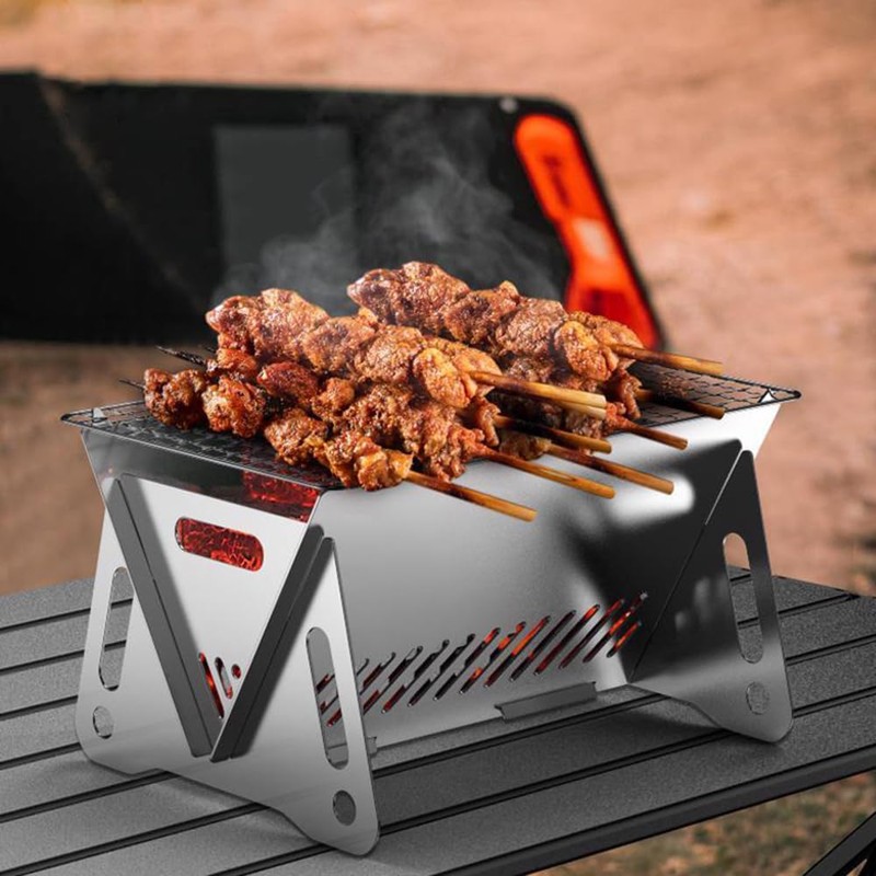 Hbluefat 12In Mini Stainless Steel Folding Campfire Grill, Detachable Small