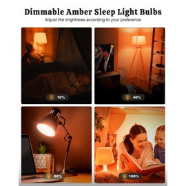 REYLAX Amber Light Bulbs, 8W 1600K Dimmable Sleep Light Bulbs, Soft Warm Light Bulbs, Blue Blocking Dim LED Light Bulbs E26 for Bedroom and Baby Nursery Lighting, 4 Pack
