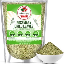 Dried Rosemary Leaves, 3 oz. Premium All Natural Herbs and Spices for Meat, Fish, Oils, Dips, Tea. Farm Fresh, Rich Savory Flavor by Amazing Chiles & Spices