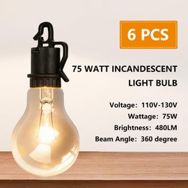 YXQZH 75 Watt Incandescent Bulbs, A19 E26 Base Warm White, 6 Pack