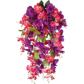 GhuaH 2 Pcs Fake Hibiscus Flowers Artificial Hanging Flowers Plants for Outdoors Realistic UV Resistant Spring Summer Decor Silk Faux Hibiscus Flowers Trailing Vines for Front Door Porch Outside