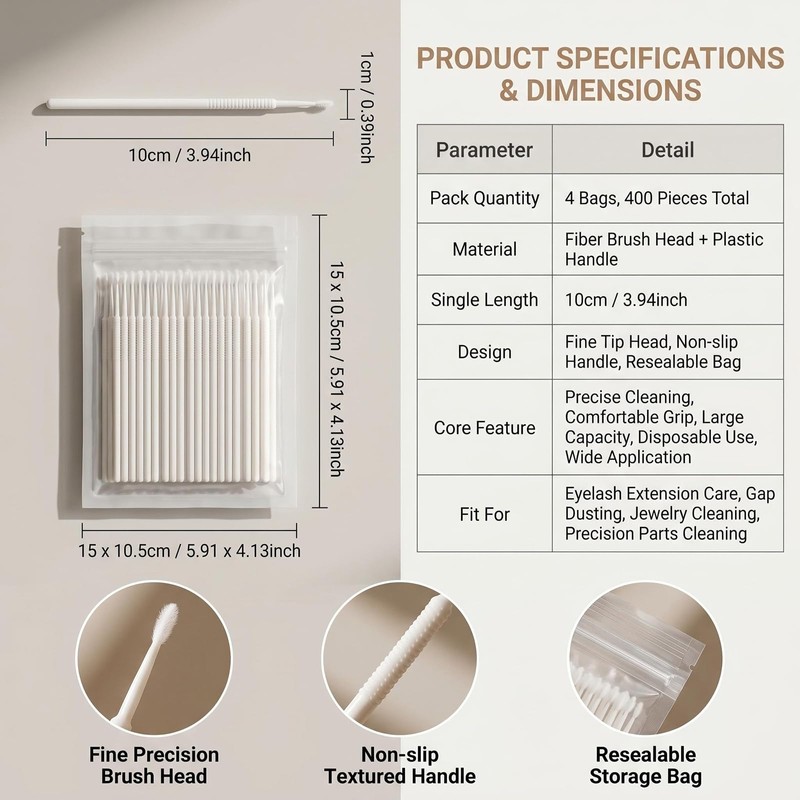 400Pcs White Eyelash Extensions Micro Applicator Brushes