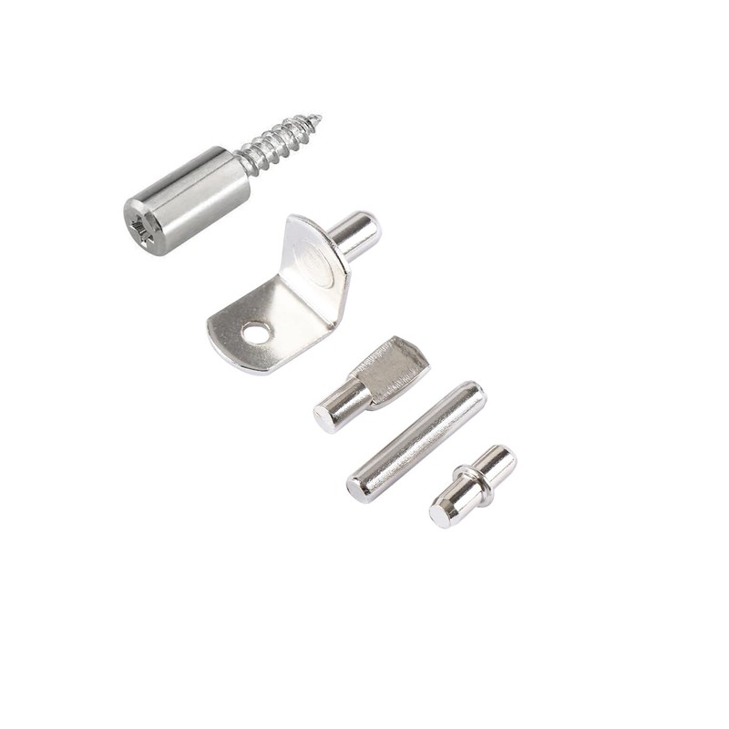 cSeao 125Pcs Shelf Pins Kit, 5 Styles Nickel Plated Shelf