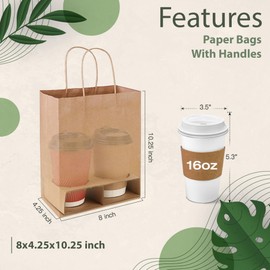 Ginkgo 50 Pcs Gift Paper Bags, 8x4.25x10.25 Brown Kraft Paper Bags with Handles Bulk Medium Size for Wedding Parties, Favors, Businesses